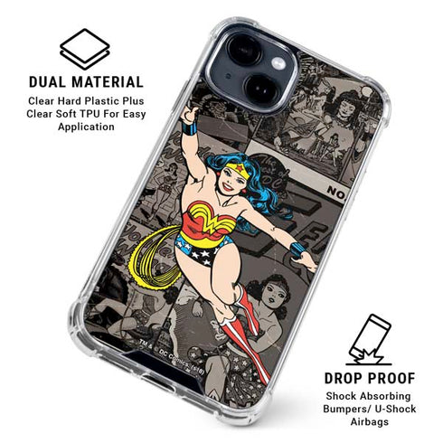DC Comics Wonder Woman Vintage pose pattern iPhone 15 Clear Case