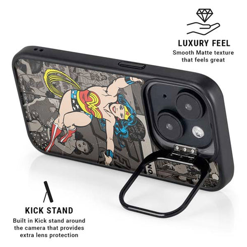 DC Comics Wonder Woman Vintage pose pattern iPhone 15 Plus Kickstand Case
