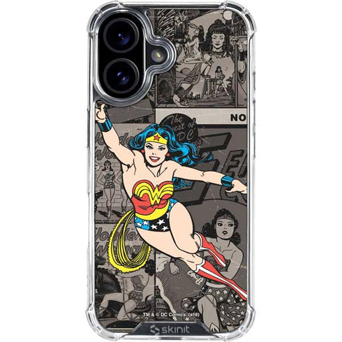 DC Comics Wonder Woman Vintage pose pattern iPhone 16 Plus Clear Case