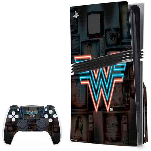 Wonder Woman 1984 (2020) Neon Logo PS5 Pro Disk Bundle Skin
