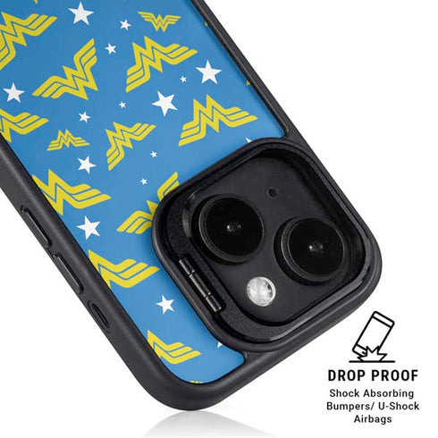 DC Comics Wonder Woman Pattern iPhone 15 Kickstand Case