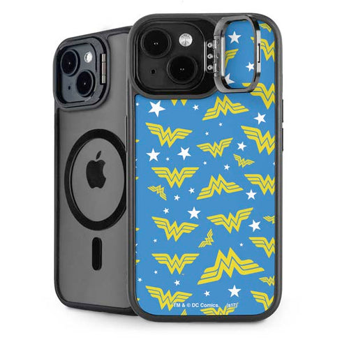 DC Comics Wonder Woman Pattern iPhone 15 Plus Kickstand Case