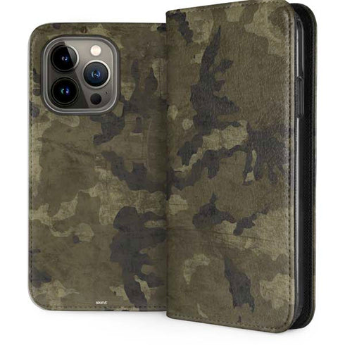 Wood Camo Camouflage iPhone 14 Pro Folio Case