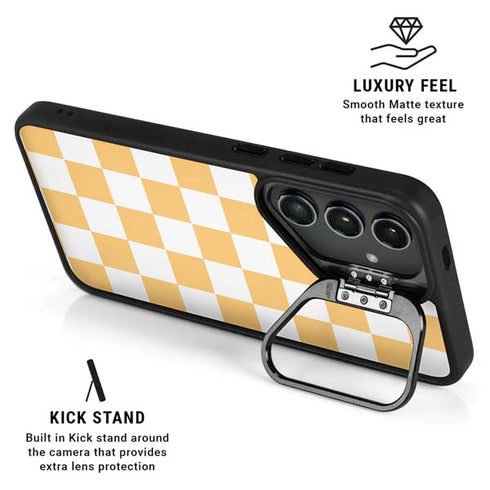 Yellow and White Checkerboard Galaxy S25 Kickstand Case