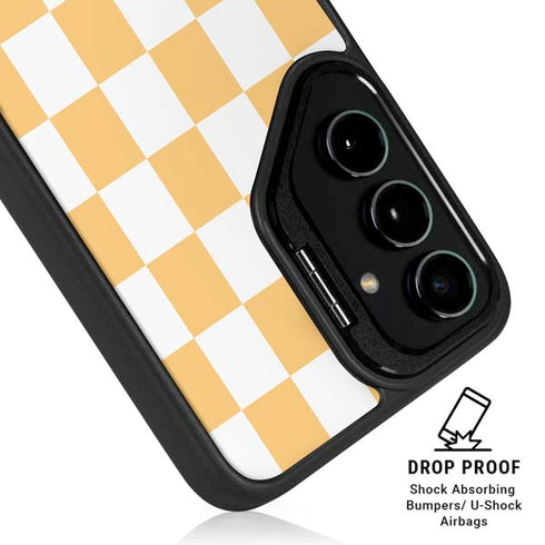 Yellow and White Checkerboard Galaxy S25 Kickstand Case