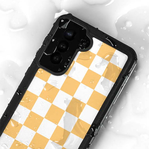 Yellow and White Checkerboard Galaxy S24 Plus Waterproof Case
