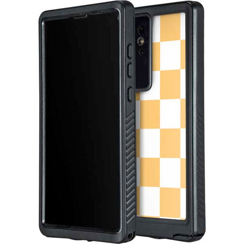 Yellow and White Checkerboard Galaxy S24 Ultra Waterproof Case