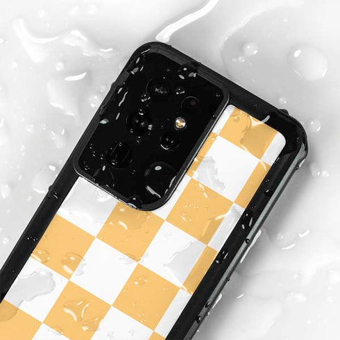 Yellow and White Checkerboard Galaxy S24 Ultra Waterproof Case