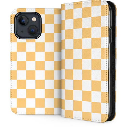 Yellow and White Checkerboard iPhone 14 Plus Folio Case