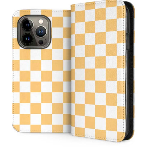 Yellow and White Checkerboard iPhone 14 Pro Folio Case