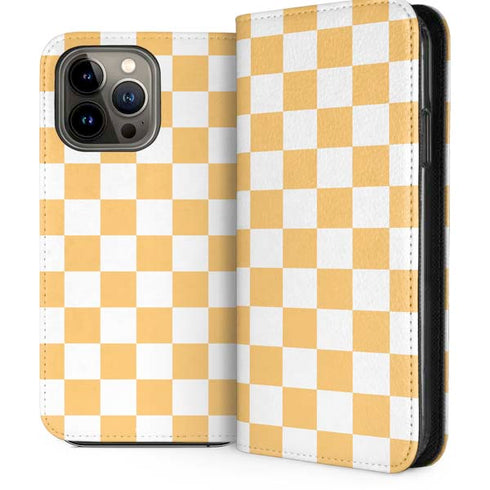 Yellow and White Checkerboard iPhone 14 Pro Max Folio Case