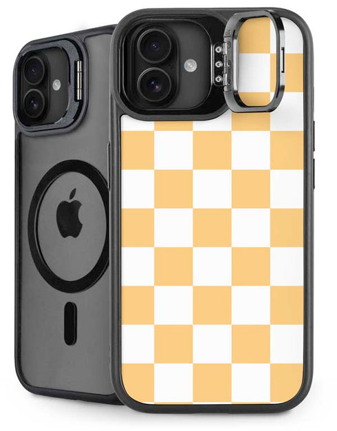 Yellow and White Checkerboard iPhone 16 Plus Kickstand Case