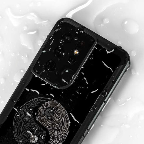 Liquid Blue Yin Yang Music Skulls Galaxy S24 Ultra Waterproof Case