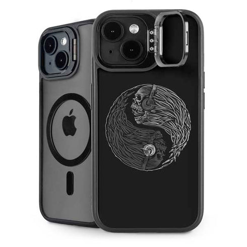 Liquid Blue Yin Yang Music Skulls iPhone 14 Plus Kickstand Case