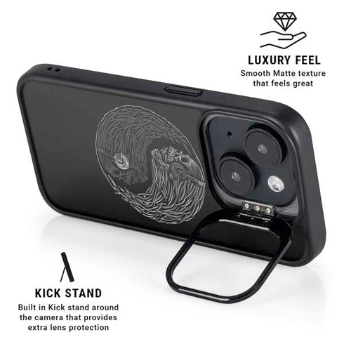 Liquid Blue Yin Yang Music Skulls iPhone 14 Plus Kickstand Case
