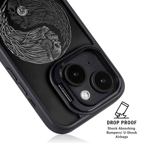 Liquid Blue Yin Yang Music Skulls iPhone 14 Plus Kickstand Case