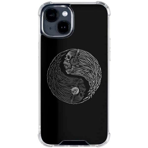 Liquid Blue Yin Yang Music Skulls iPhone 15 Clear Case