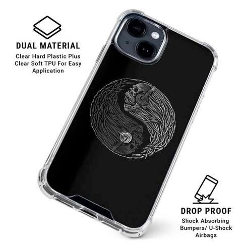 Liquid Blue Yin Yang Music Skulls iPhone 15 Clear Case