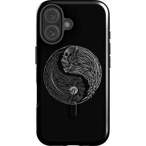 Liquid Blue Yin Yang Music Skulls iPhone 16 Magsafe Impact Case
