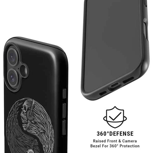 Liquid Blue Yin Yang Music Skulls iPhone 16 Magsafe Impact Case