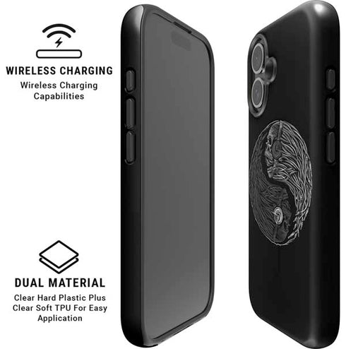 Liquid Blue Yin Yang Music Skulls iPhone 16 Magsafe Impact Case