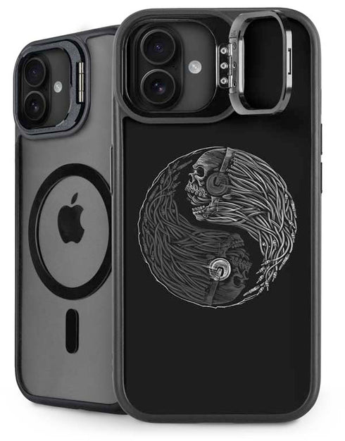 Liquid Blue Yin Yang Music Skulls iPhone 16 Plus Kickstand Case
