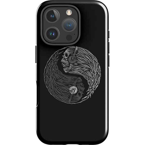 Liquid Blue Yin Yang Music Skulls iPhone 16 Pro Impact Case