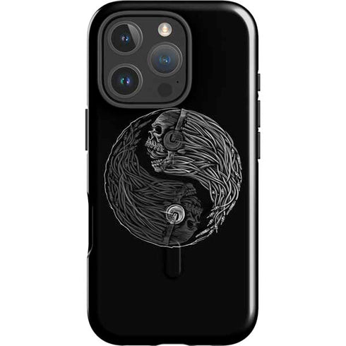 Liquid Blue Yin Yang Music Skulls iPhone 16 Pro Magsafe Impact Case
