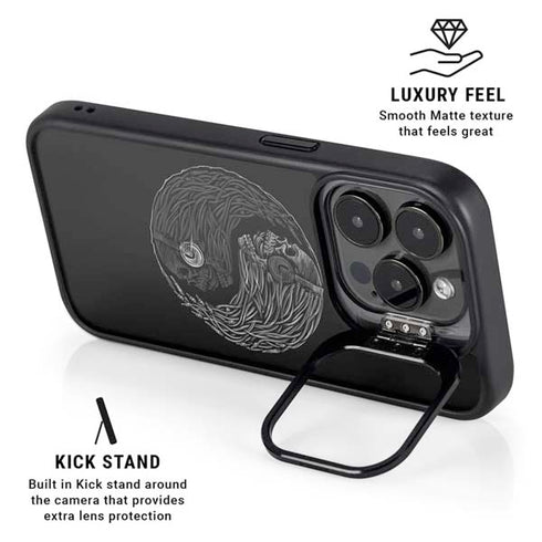 Liquid Blue Yin Yang Music Skulls iPhone 16 Pro Max Kickstand Case