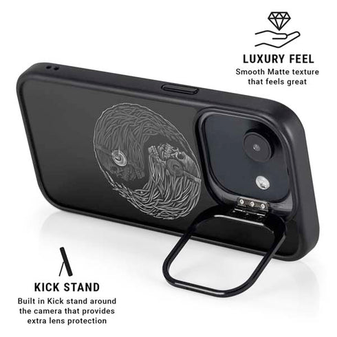 Liquid Blue Yin Yang Music Skulls iPhone 16e Kickstand Case