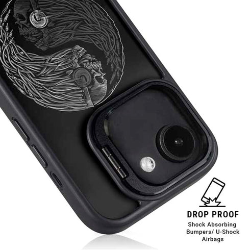 Liquid Blue Yin Yang Music Skulls iPhone 16e Kickstand Case