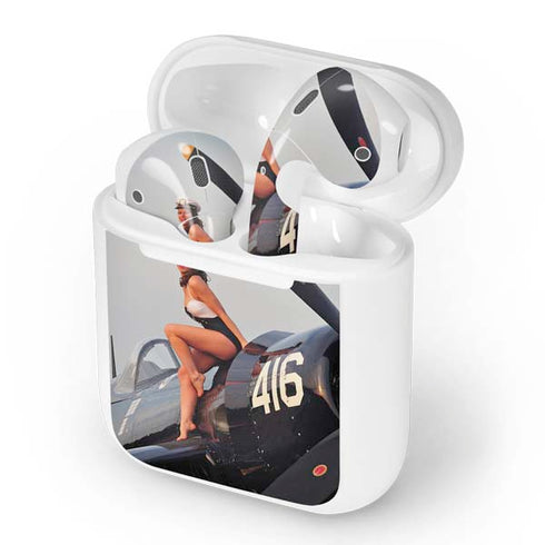 1940s Navy Pin-Up Girl On Corsair Fighter Plane Apple AirPods Skin
