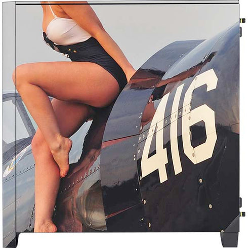 1940s Navy Pin-Up Girl On Corsair Fighter Plane Corsair 4000D Tempered Glass Mid-Tower ATX Case Skin