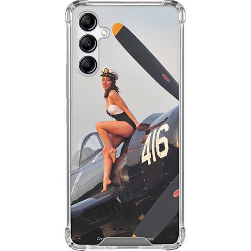 1940s Navy Pin-Up Girl On Corsair Fighter Plane Galaxy A14 5G Clear Case