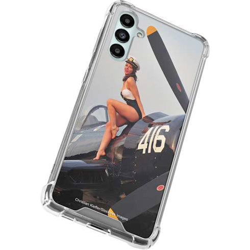 1940s Navy Pin-Up Girl On Corsair Fighter Plane Galaxy A14 5G Clear Case