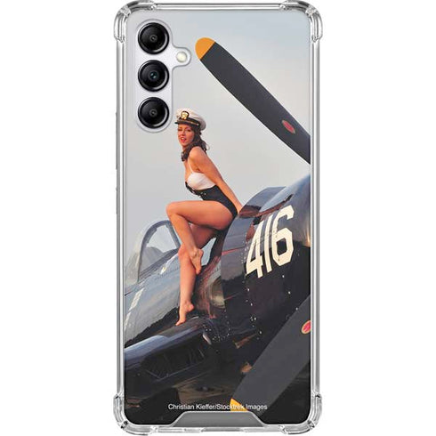 1940s Navy Pin-Up Girl On Corsair Fighter Plane Galaxy A15 5G Clear Case