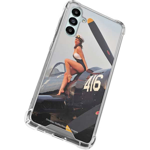 1940s Navy Pin-Up Girl On Corsair Fighter Plane Galaxy A15 5G Clear Case