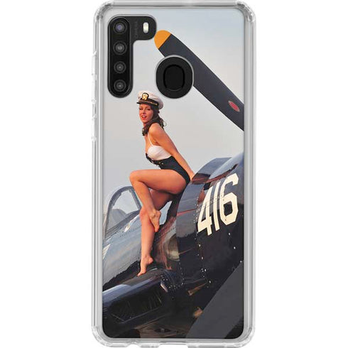 1940s Navy Pin-Up Girl On Corsair Fighter Plane Galaxy A21 Clear Case