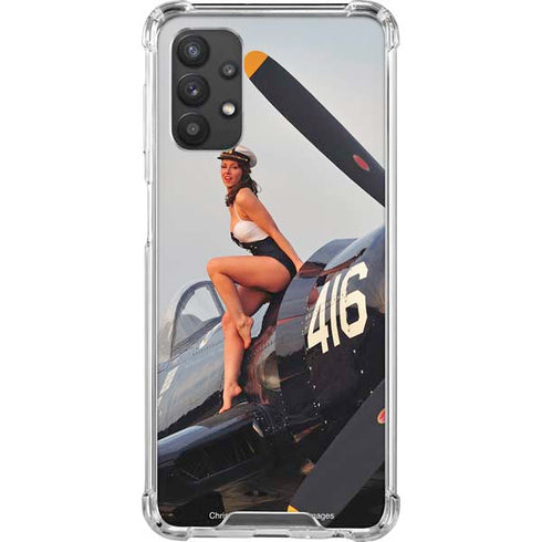 1940s Navy Pin-Up Girl On Corsair Fighter Plane Galaxy A32 5G Clear Case