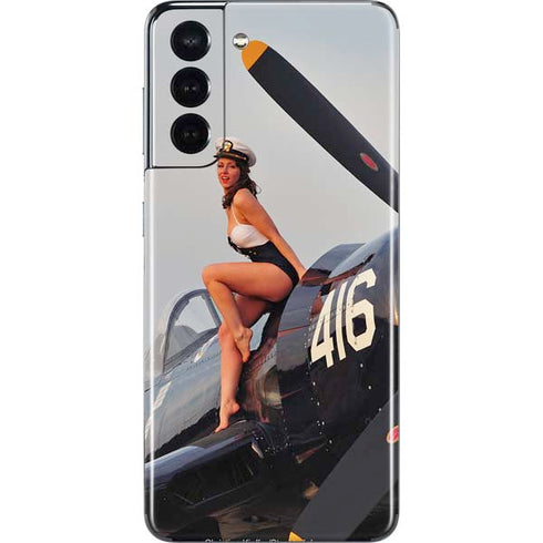 1940s Navy Pin-Up Girl On Corsair Fighter Plane Galaxy S21 5G Skin