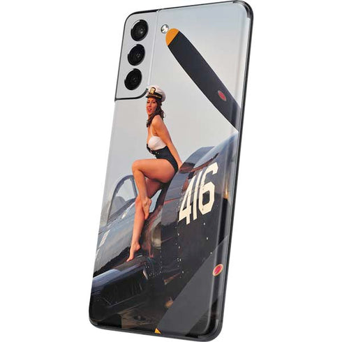 1940s Navy Pin-Up Girl On Corsair Fighter Plane Galaxy S21 5G Skin