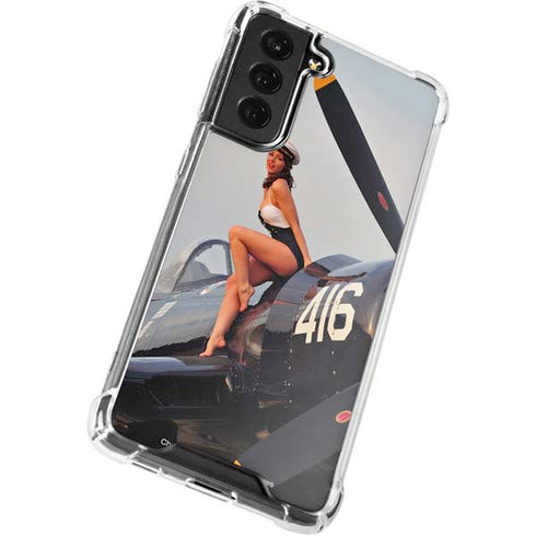 1940s Navy Pin-Up Girl On Corsair Fighter Plane Galaxy S21 FE Clear Case