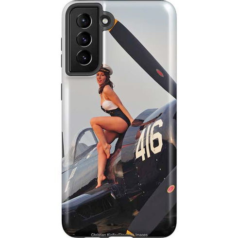 1940s Navy Pin-Up Girl On Corsair Fighter Plane Galaxy S21 FE Pro Case