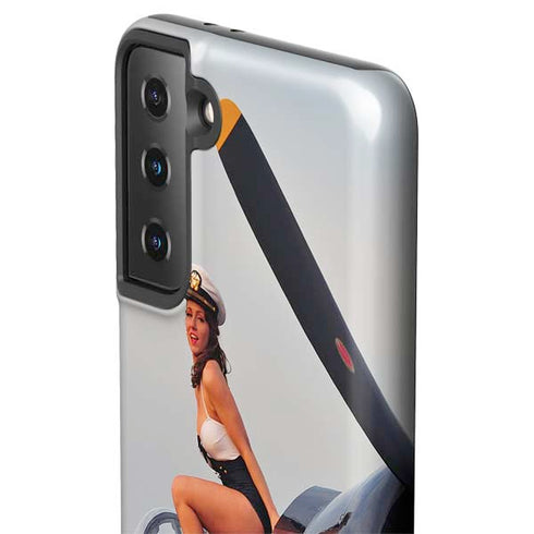 1940s Navy Pin-Up Girl On Corsair Fighter Plane Galaxy S21 FE Pro Case