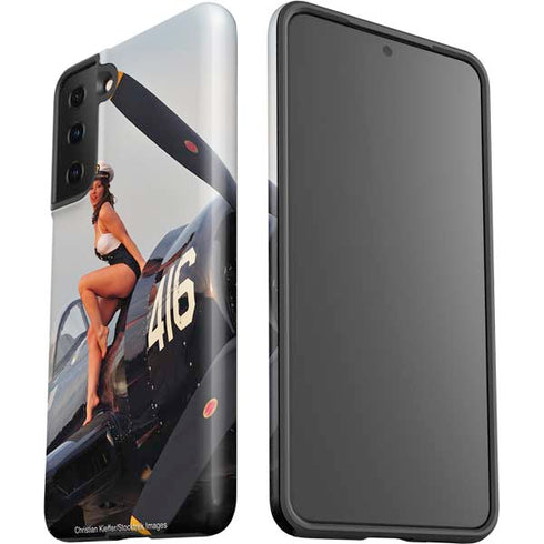 1940s Navy Pin-Up Girl On Corsair Fighter Plane Galaxy S21 FE Pro Case