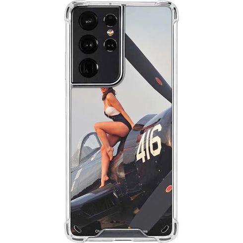 1940s Navy Pin-Up Girl On Corsair Fighter Plane Galaxy S21 Ultra 5G Clear Case