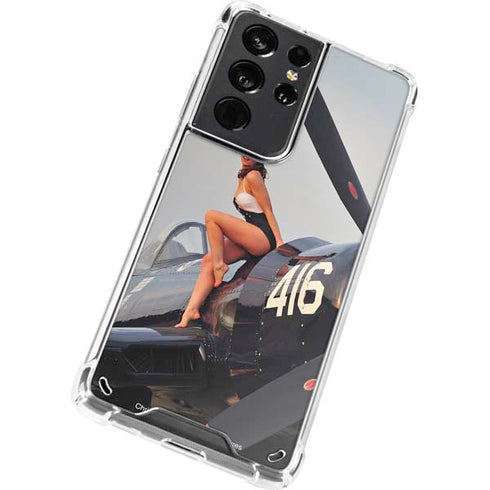 1940s Navy Pin-Up Girl On Corsair Fighter Plane Galaxy S21 Ultra 5G Clear Case