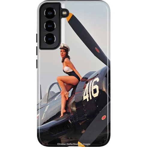 1940s Navy Pin-Up Girl On Corsair Fighter Plane Galaxy S22 Plus Pro Case