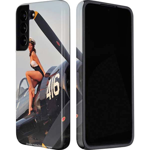 1940s Navy Pin-Up Girl On Corsair Fighter Plane Galaxy S22 Plus Pro Case