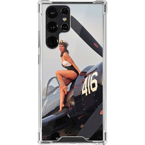 1940s Navy Pin-Up Girl On Corsair Fighter Plane Galaxy S22 Ultra Clear Case
